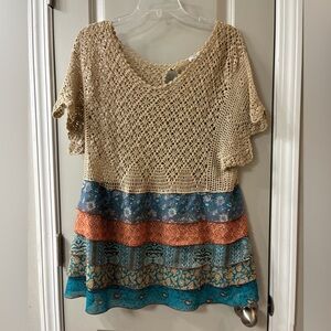 John Mark Tan Crochet and Multicolor Layered Tunic